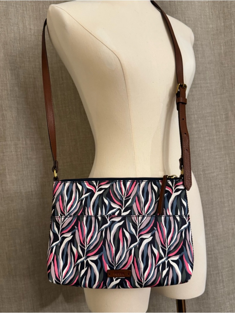 Fossil Canvas Crossbody Bag Multicolor Pattern
